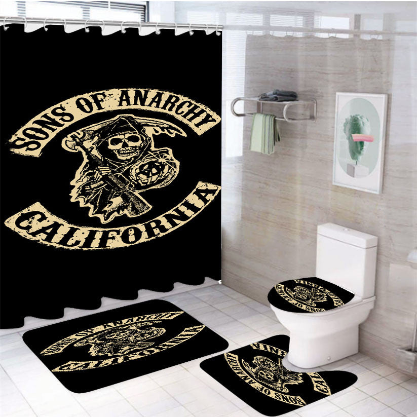 Sons Of Anarchy 4Pcs Bathroom Non-Slip Rugs Shower Curtain Fabric Waterproof