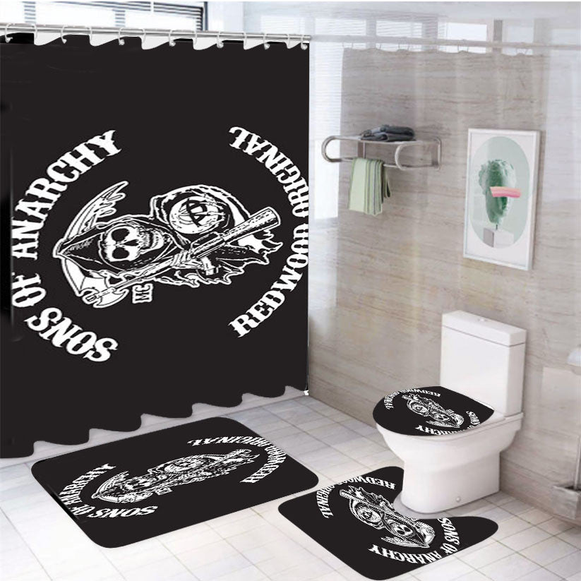Sons Of Anarchy Logo 4Pcs Bathroom Non-Slip Rugs Shower Curtain Fabric Waterproof