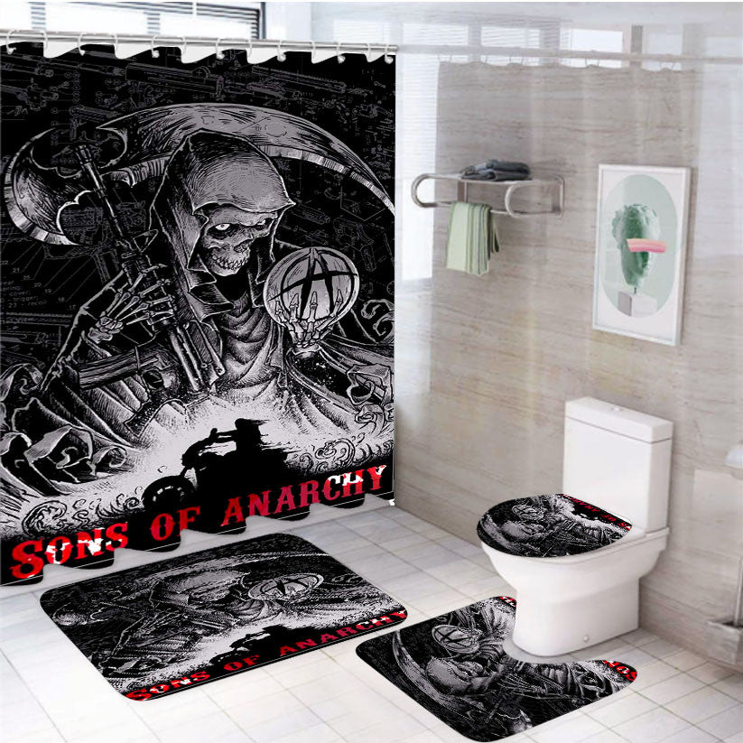 Sons Of Anarchy Reaper Painting 4Pcs Bathroom Non-Slip Rugs Shower Curtain Fabric Waterproof
