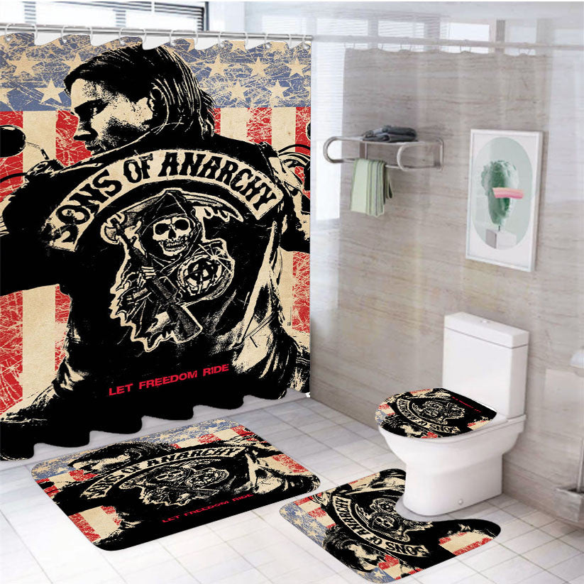 Sons Of Anarchy Usa 4Pcs Bathroom Non-Slip Rugs Shower Curtain Fabric Waterproof