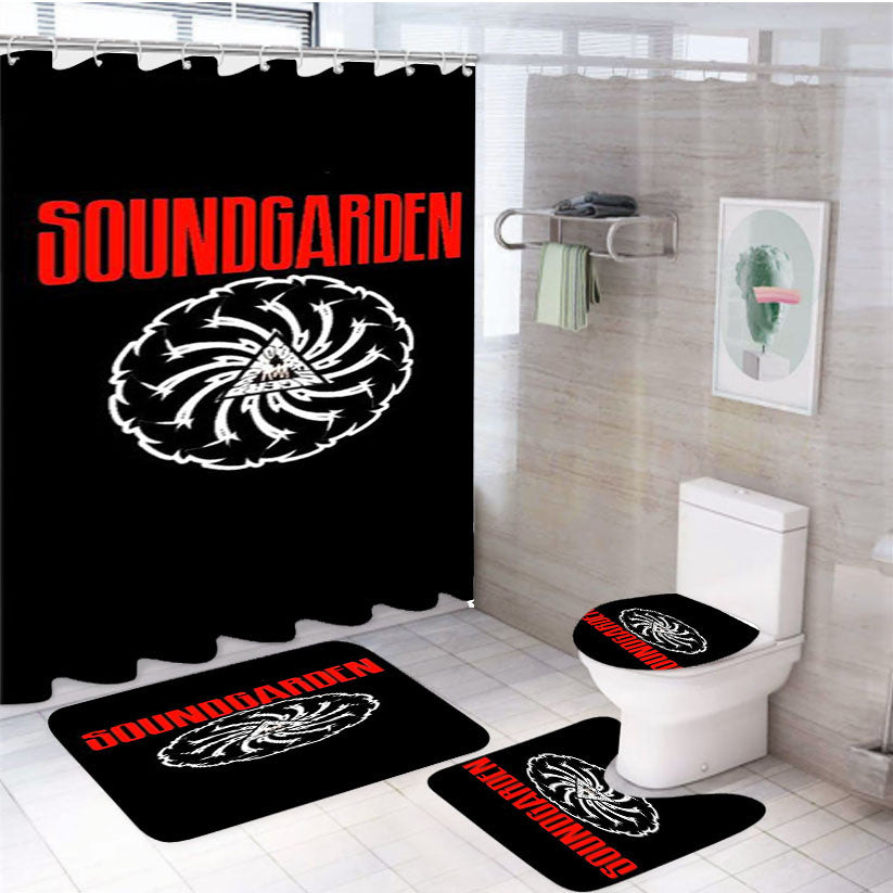 Soundgarden Logo Pearl Jam Nirvana Drunge Music Rock Heavy Chris Cornell Legend 4Pcs Bathroom Non-Slip Rugs Shower Curtain Fabric Waterproof