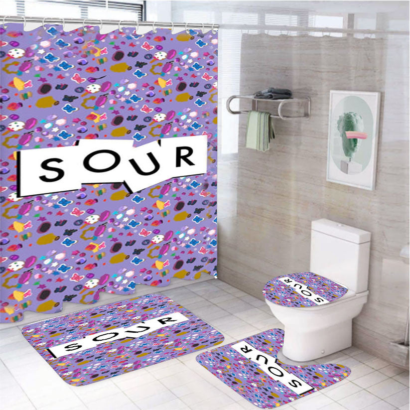 Sour Pattern - Olivia 4Pcs Bathroom Non-Slip Rugs Shower Curtain Fabric Waterproof