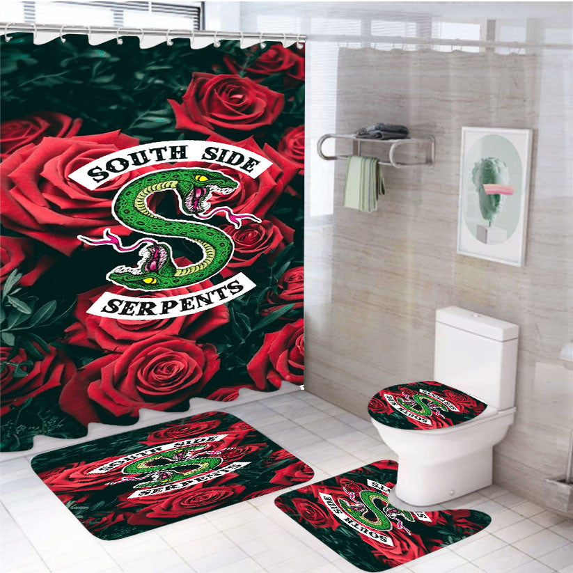 Southside Serpents Riverdale Rose 4Pcs Bathroom Non-Slip Rugs Shower Curtain Fabric Waterproof