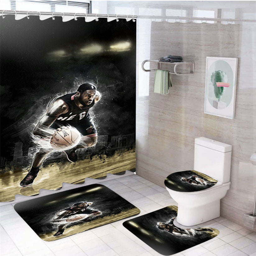 Spaldings Sprints 4Pcs Bathroom Non-Slip Rugs Shower Curtain Fabric Waterproof