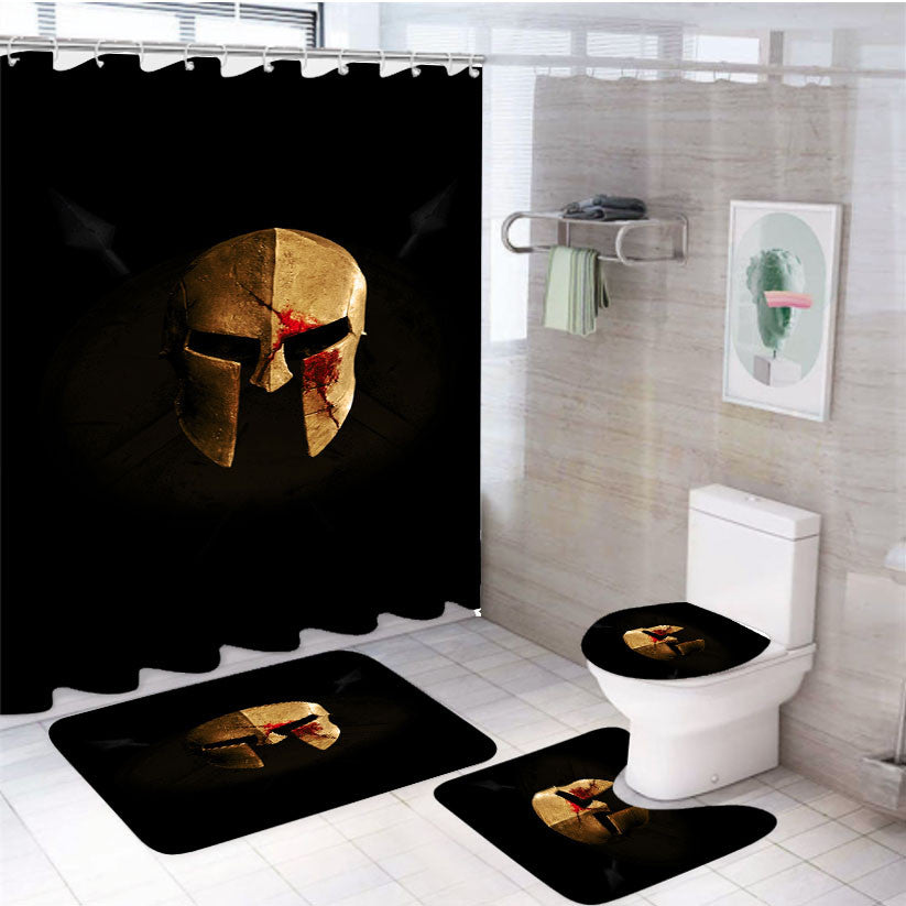 Sparta 4Pcs Bathroom Non-Slip Rugs Shower Curtain Fabric Waterproof