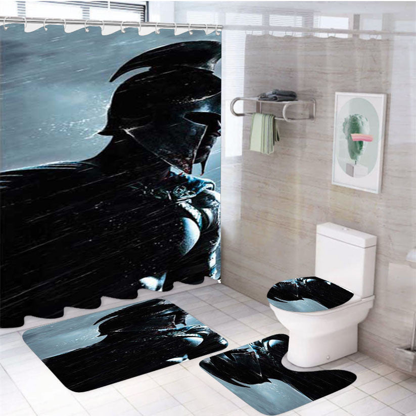 Spartan Rain 4Pcs Bathroom Non-Slip Rugs Shower Curtain Fabric Waterproof