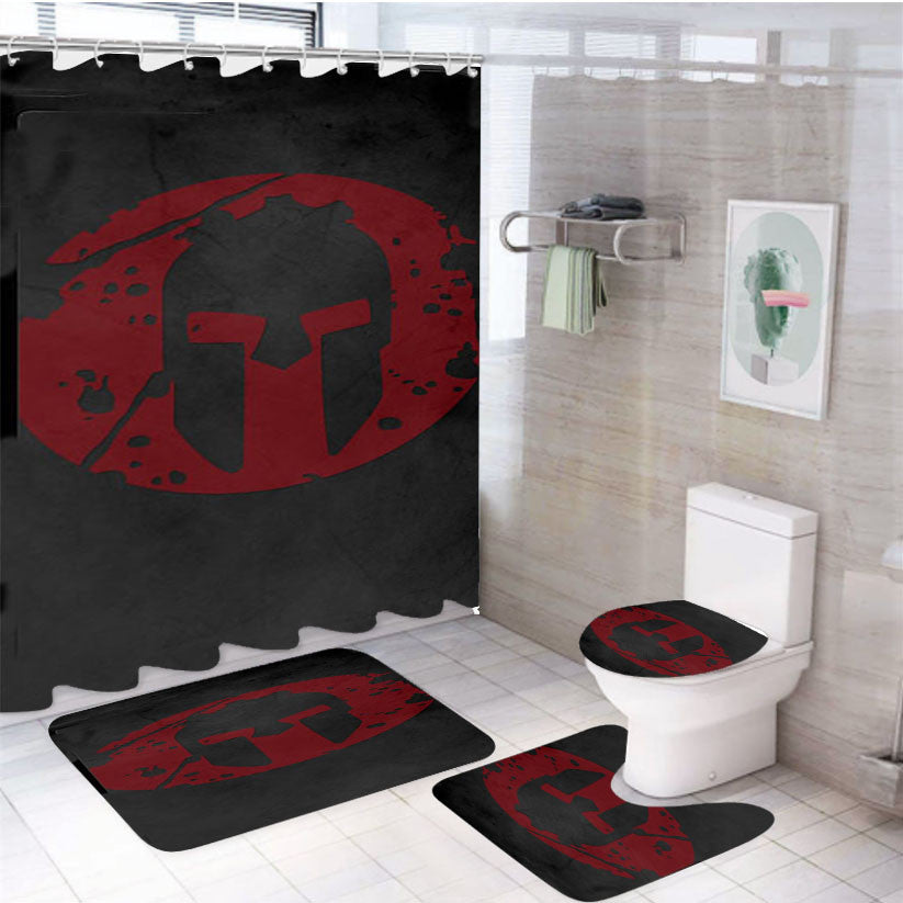 Spartan Soldier Mask Logo 4Pcs Bathroom Non-Slip Rugs Shower Curtain Fabric Waterproof