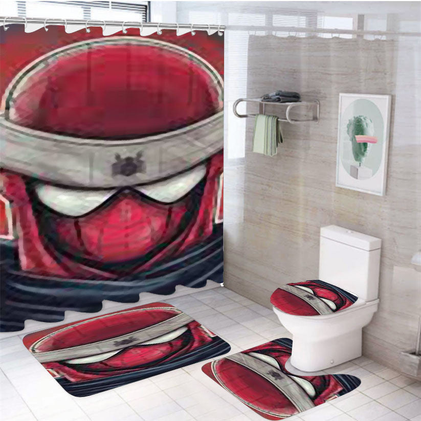 Spider Man Head Band 4Pcs Bathroom Non-Slip Rugs Shower Curtain Fabric Waterproof