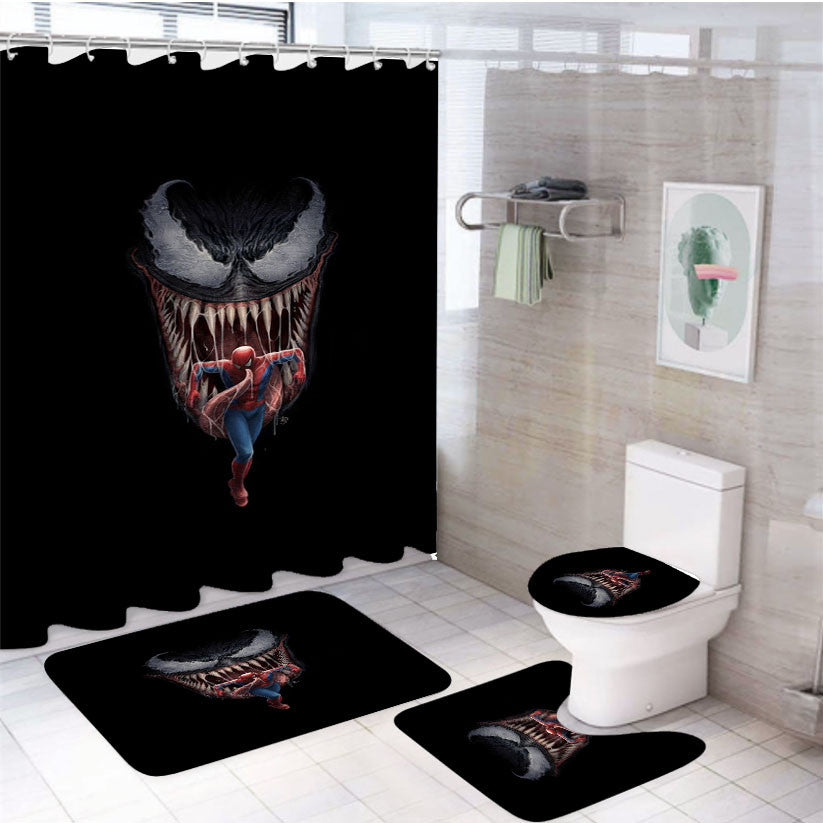 Spider Man Vs Venom Best Art 4Pcs Bathroom Non-Slip Rugs Shower Curtain Fabric Waterproof