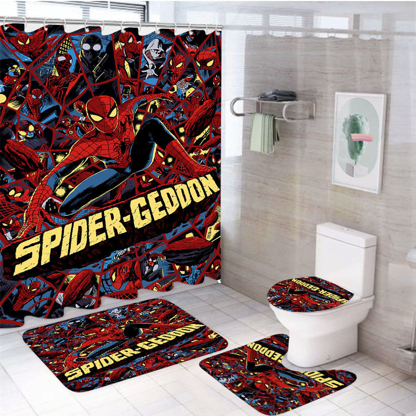 Spiderman Geddon Poster Doodle 4Pcs Bathroom Non-Slip Rugs Shower Curtain Fabric Waterproof