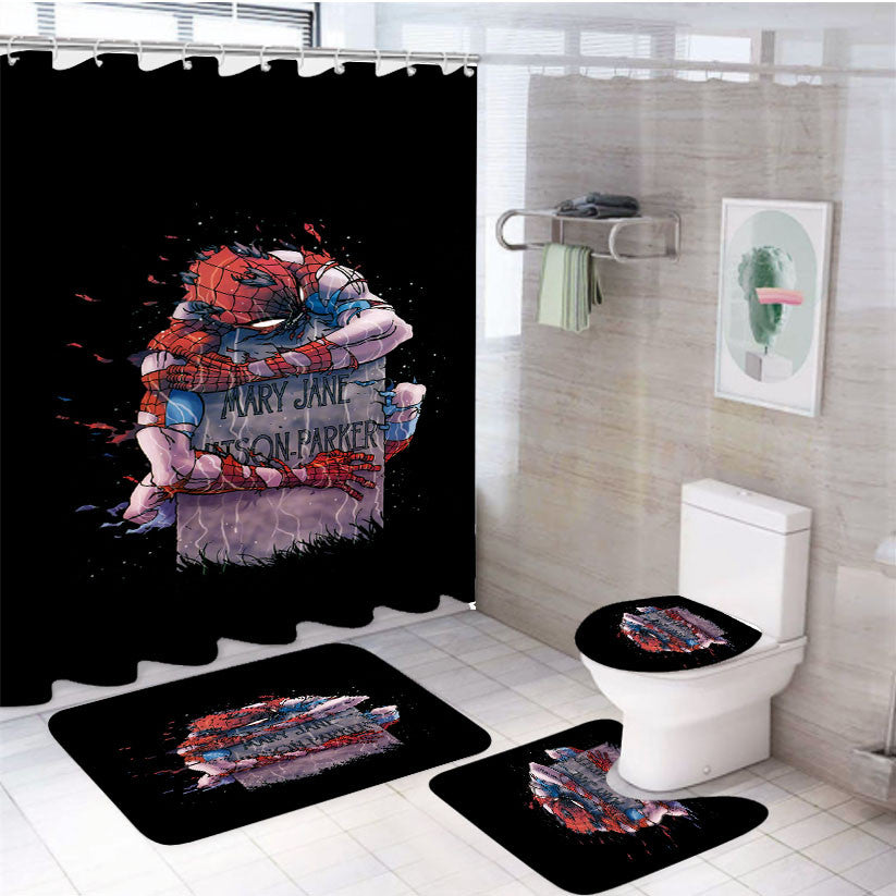 Spiderman Mary Jane Parker 4Pcs Bathroom Non-Slip Rugs Shower Curtain Fabric Waterproof