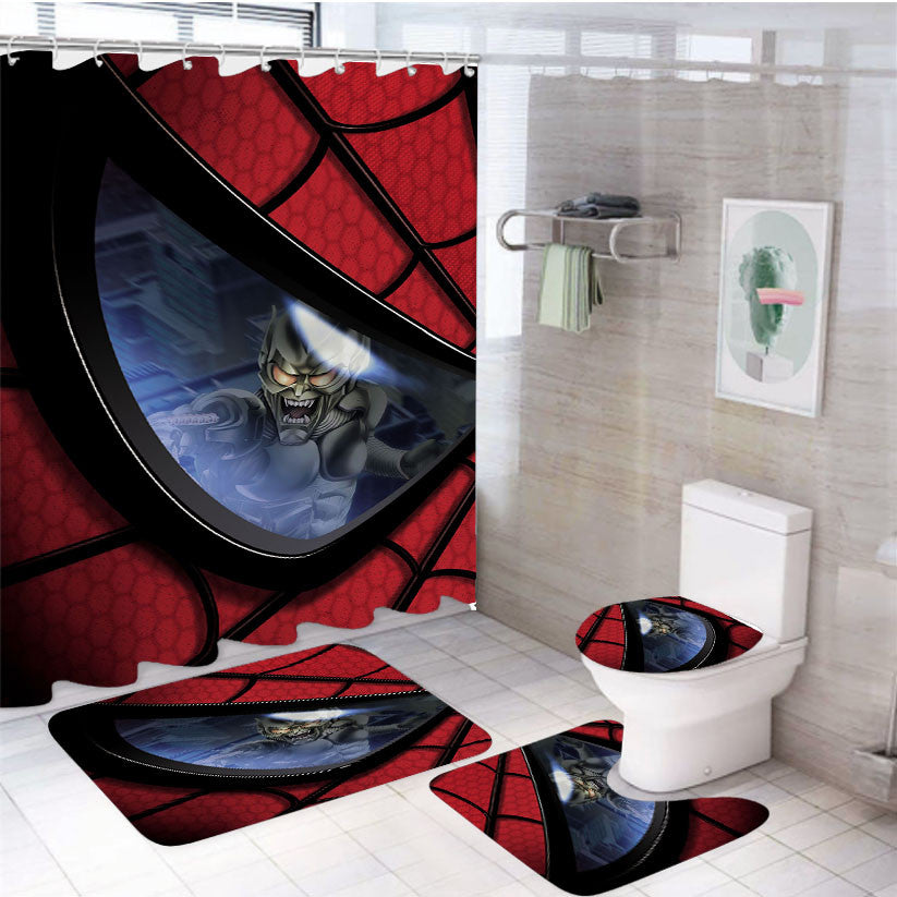 Spiderman Mask 2 4Pcs Bathroom Non-Slip Rugs Shower Curtain Fabric Waterproof