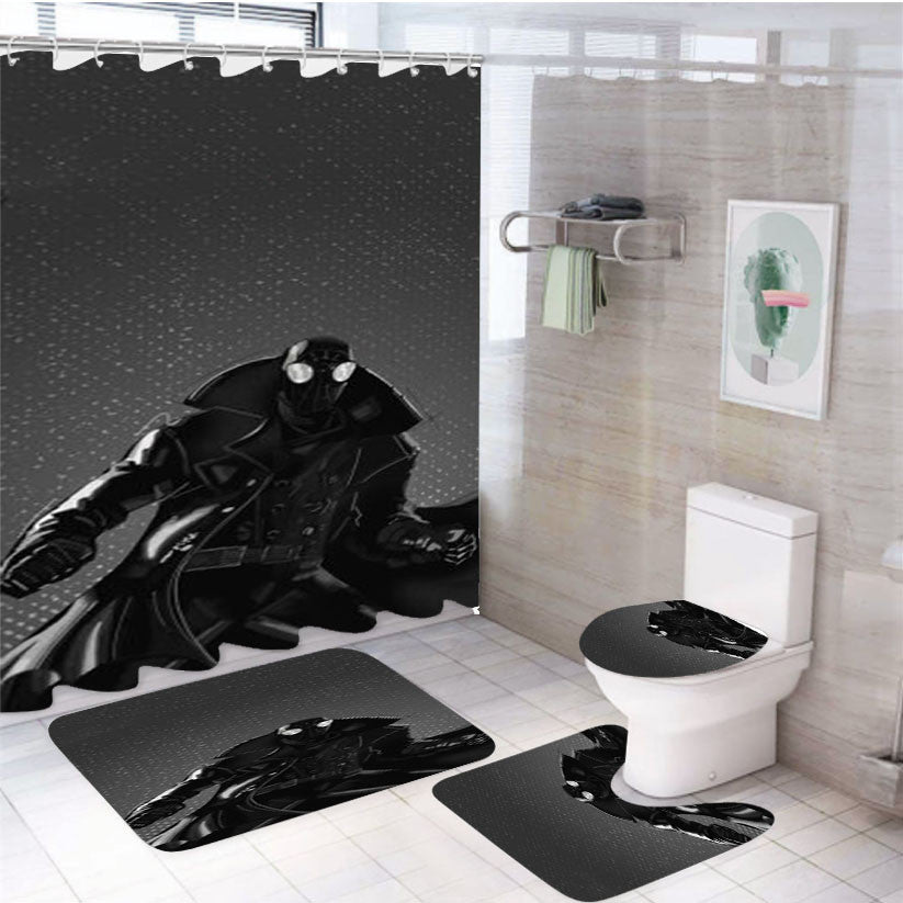 Spiderman Noir 4Pcs Bathroom Non-Slip Rugs Shower Curtain Fabric Waterproof