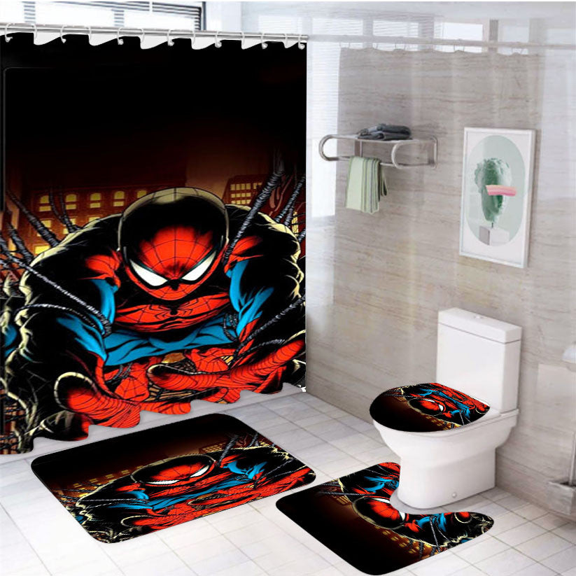 Spiderman On You Parallax 4Pcs Bathroom Non-Slip Rugs Shower Curtain Fabric Waterproof