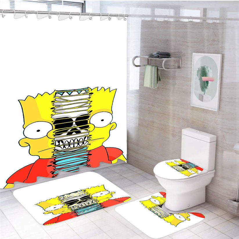 Split Bart 4Pcs Bathroom Non-Slip Rugs Shower Curtain Fabric Waterproof