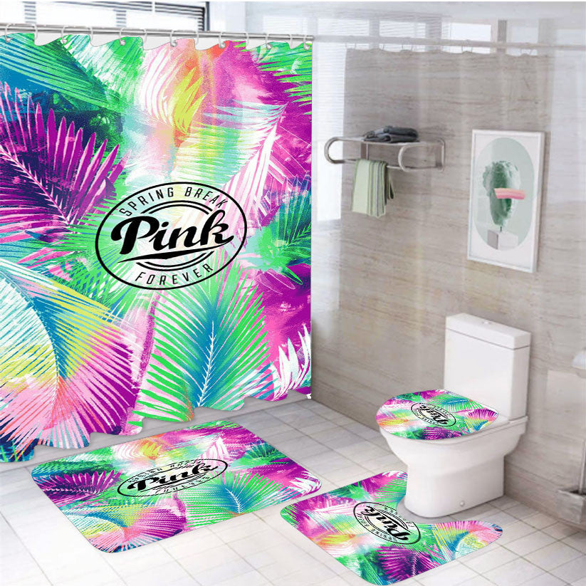 Spring Break Pink Forever 4Pcs Bathroom Non-Slip Rugs Shower Curtain Fabric Waterproof