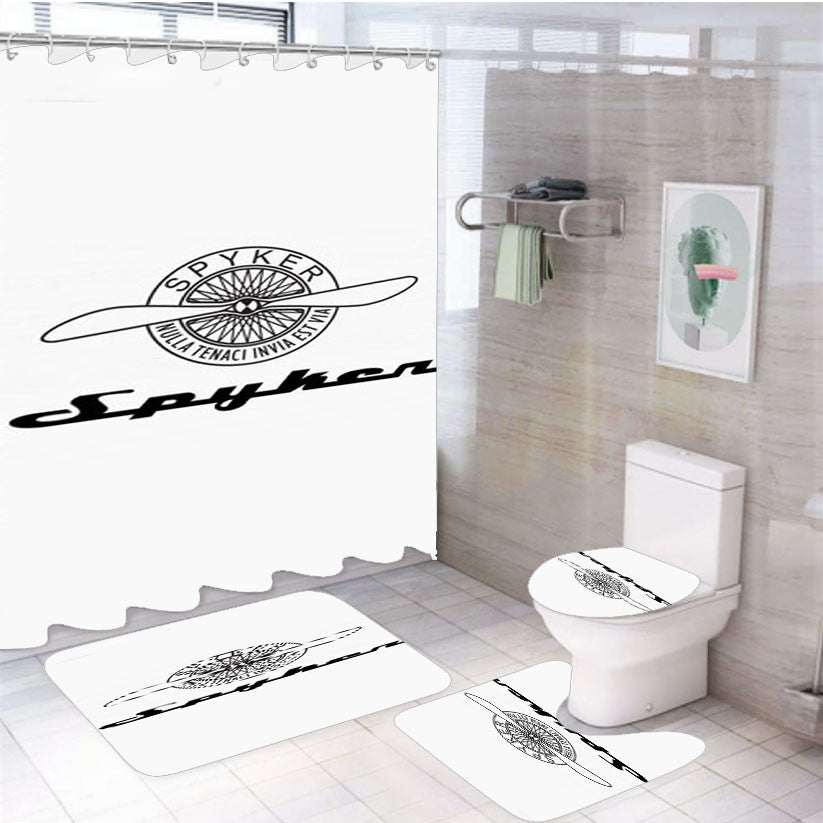 Spyker White 4Pcs Bathroom Non-Slip Rugs Shower Curtain Fabric Waterproof