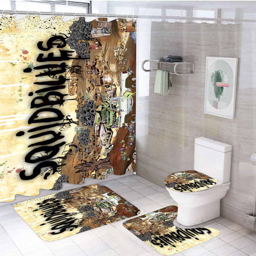 Squidbillies 4Pcs Bathroom Non-Slip Rugs Shower Curtain Fabric Waterproof