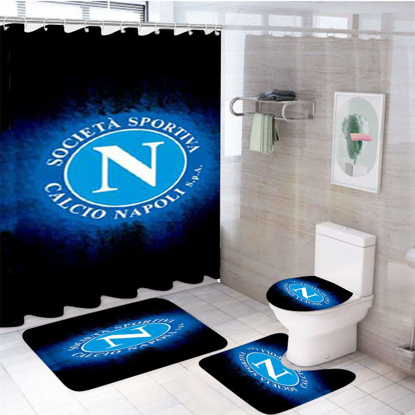 Ssc Napoli 4Pcs Bathroom Non-Slip Rugs Shower Curtain Fabric Waterproof
