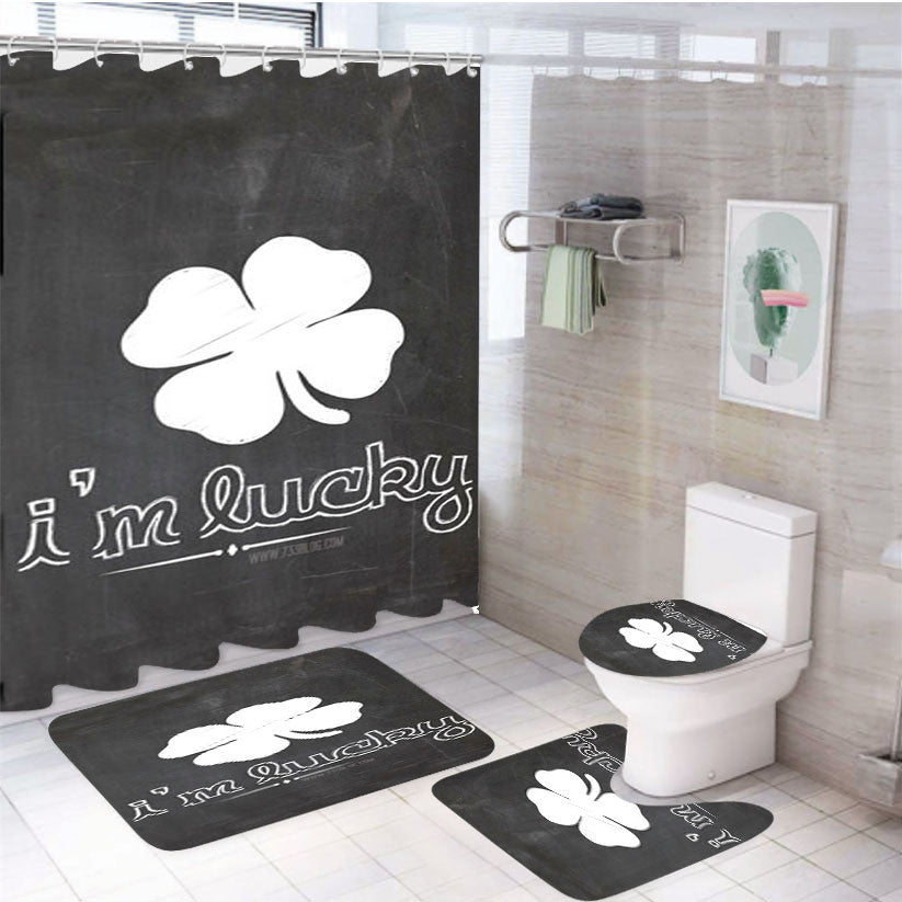 St Patricks Day Im Lucky 4Pcs Bathroom Non-Slip Rugs Shower Curtain Fabric Waterproof