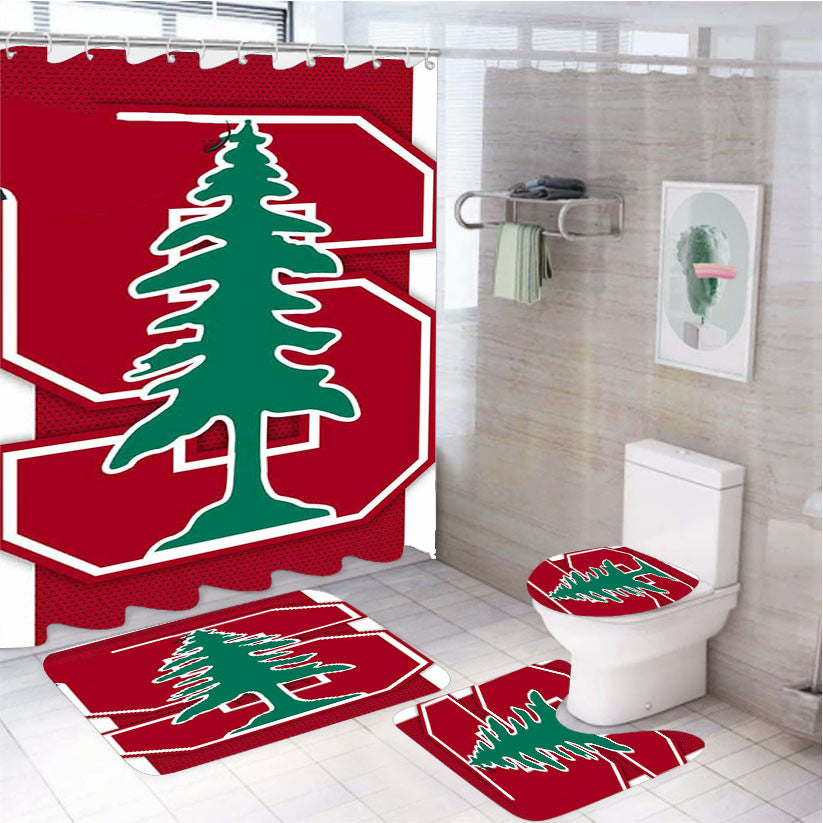 Stanford University Symbol 4Pcs Bathroom Non-Slip Rugs Shower Curtain Fabric Waterproof