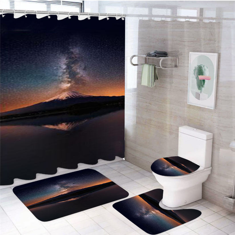 Star Milky Way 4Pcs Bathroom Non-Slip Rugs Shower Curtain Fabric Waterproof
