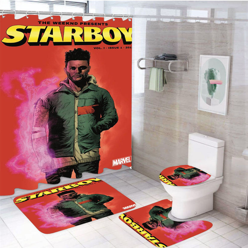 Starboy Marvel Poster 4Pcs Bathroom Non-Slip Rugs Shower Curtain Fabric Waterproof