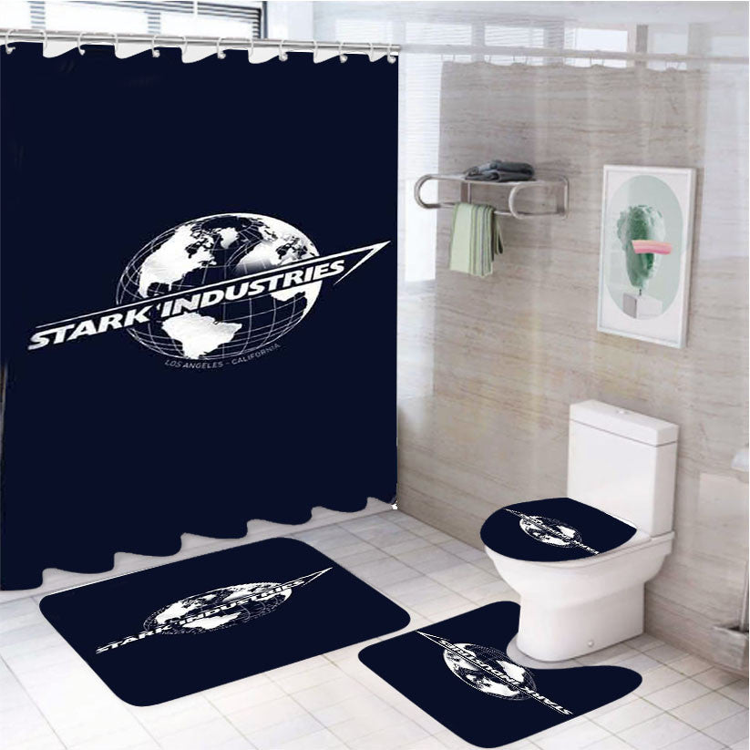 Stark Industries 4Pcs Bathroom Non-Slip Rugs Shower Curtain Fabric Waterproof