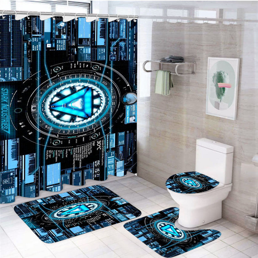 Stark Industries Blue X Iron Man 4Pcs Bathroom Non-Slip Rugs Shower Curtain Fabric Waterproof