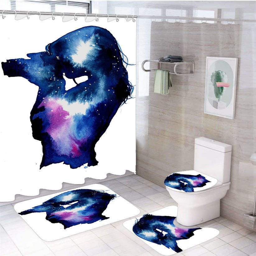 Starry Night Sky Silhouette 4Pcs Bathroom Non-Slip Rugs Shower Curtain Fabric Waterproof