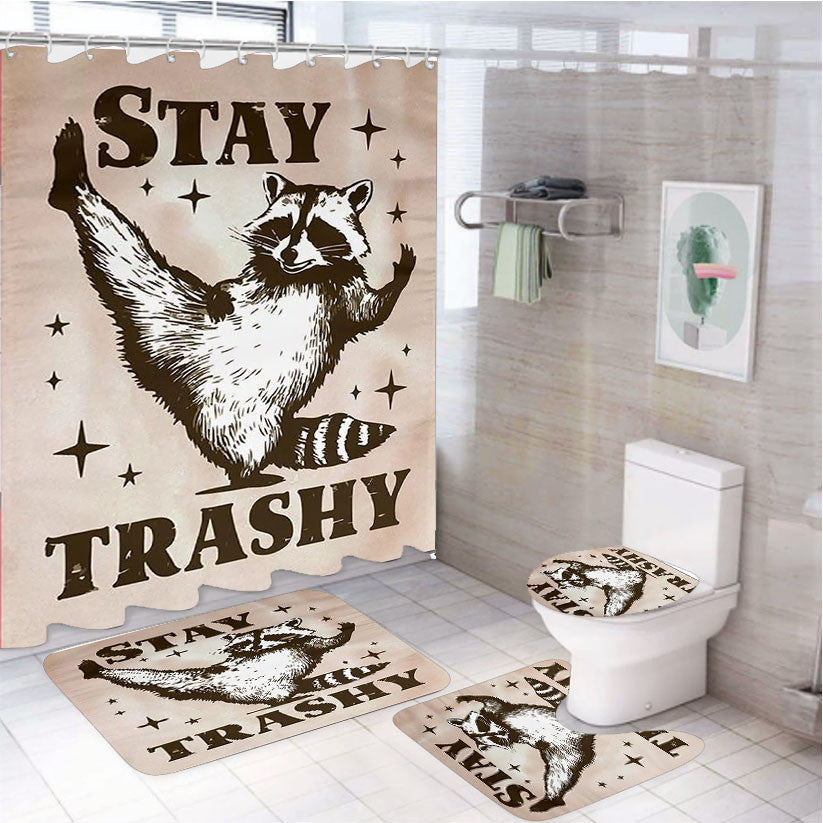 Stay Trashy 4Pcs Bathroom Non-Slip Rugs Shower Curtain Fabric Waterproof
