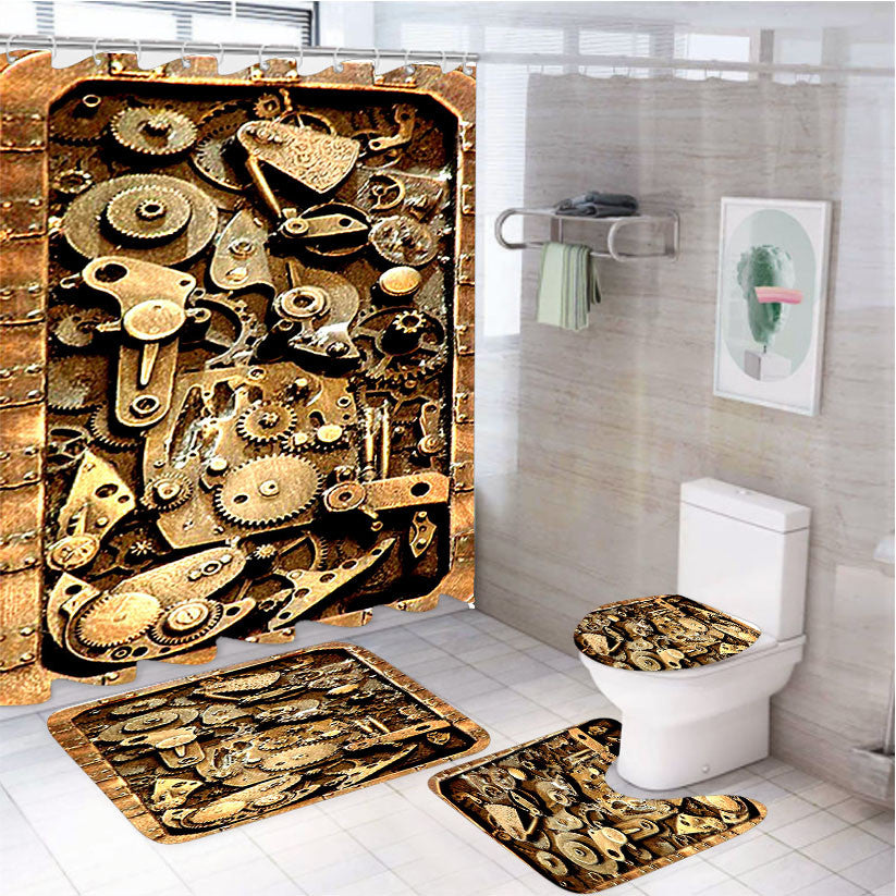Steampunk 2 4Pcs Bathroom Non-Slip Rugs Shower Curtain Fabric Waterproof