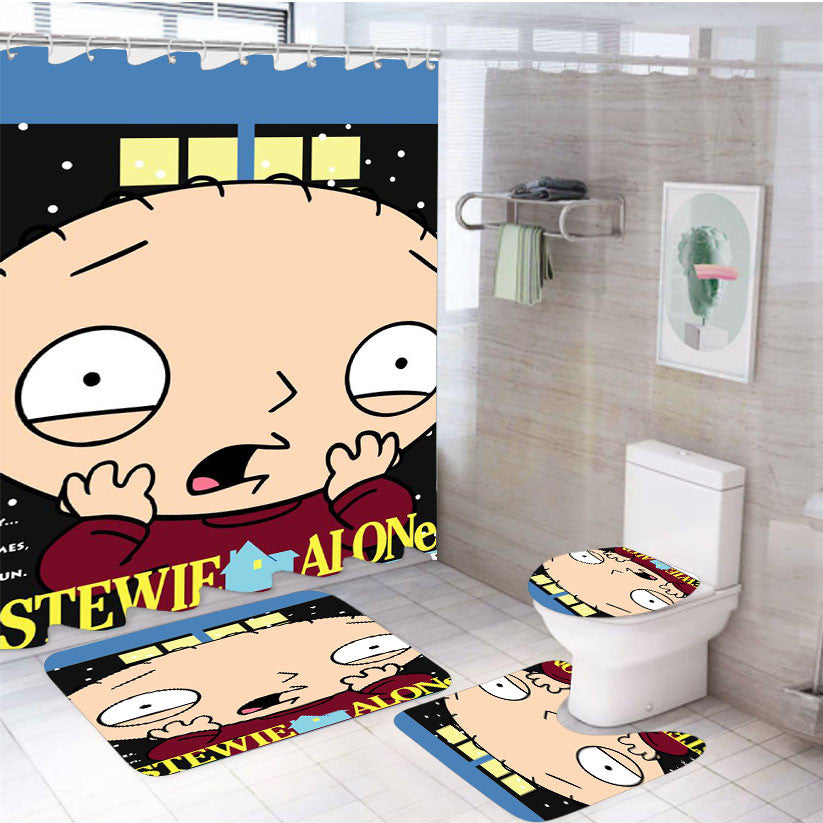 Stewie Alone Family Guy 4Pcs Bathroom Non-Slip Rugs Shower Curtain Fabric Waterproof
