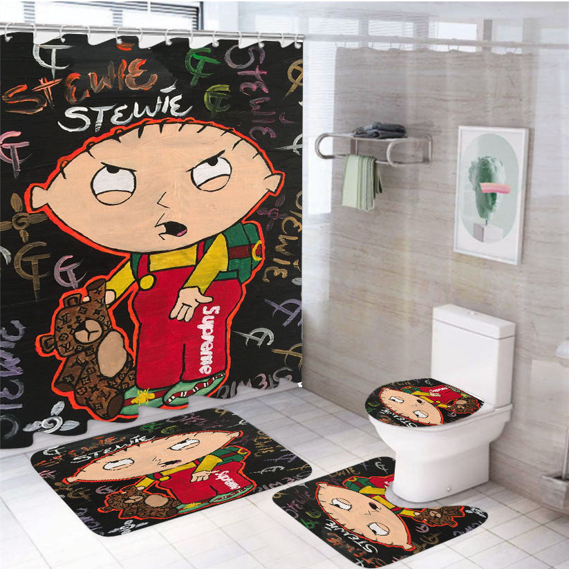 Stewie Griffin Family Guy 4Pcs Bathroom Non-Slip Rugs Shower Curtain Fabric Waterproof
