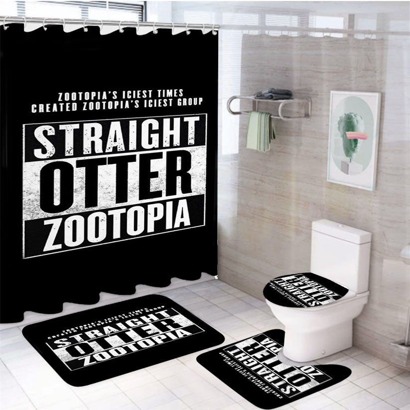 Straight Otter Zootopia 4Pcs Bathroom Non-Slip Rugs Shower Curtain Fabric Waterproof