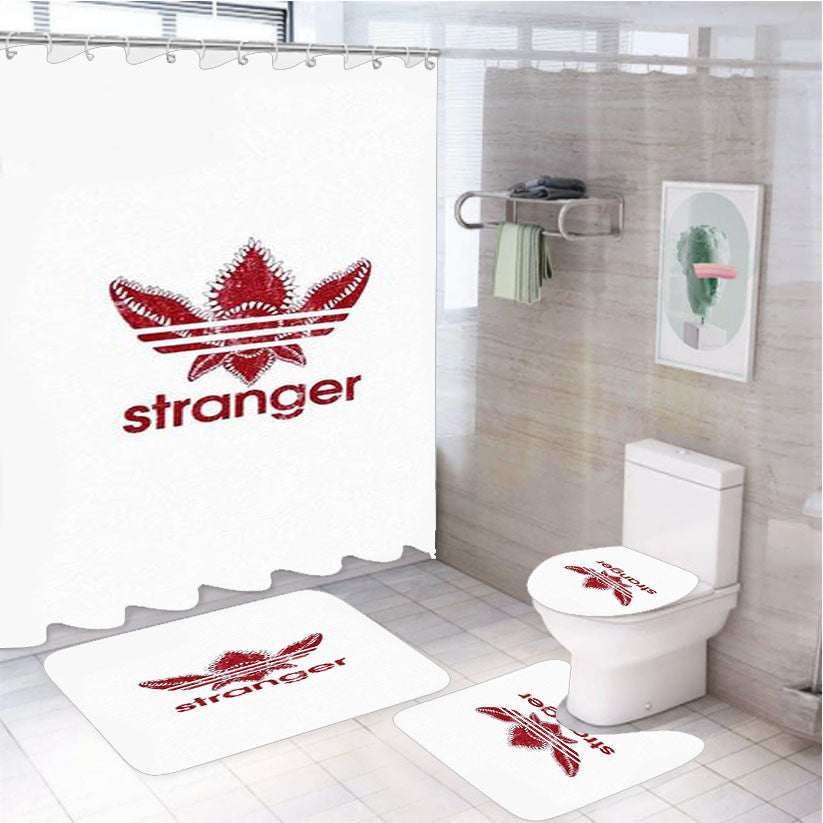 Stranger White Background 4Pcs Bathroom Non-Slip Rugs Shower Curtain Fabric Waterproof