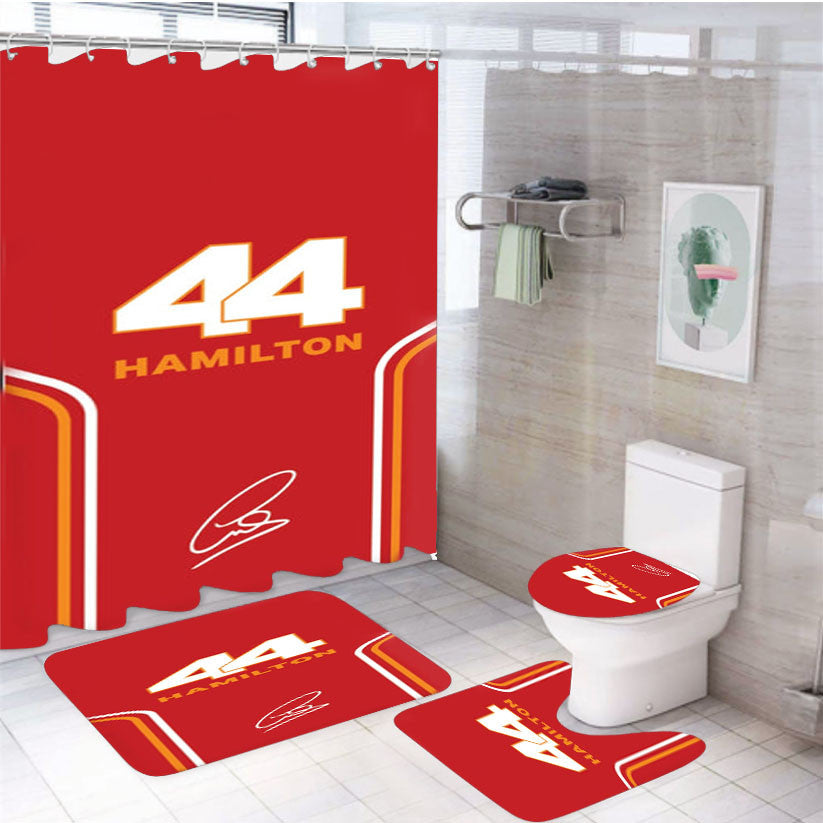 Stripes 44 Hamilton 4Pcs Bathroom Non-Slip Rugs Shower Curtain Fabric Waterproof