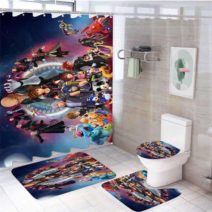 Strongest Kingdom Hearts Characters 4Pcs Bathroom Non-Slip Rugs Shower Curtain Fabric Waterproof