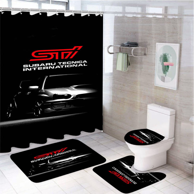 Subaru Sti 4Pcs Bathroom Non-Slip Rugs Shower Curtain Fabric Waterproof