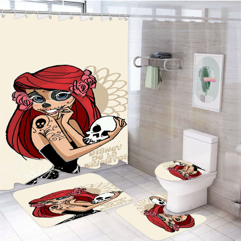 Sugar Disney 4Pcs Bathroom Non-Slip Rugs Shower Curtain Fabric Waterproof