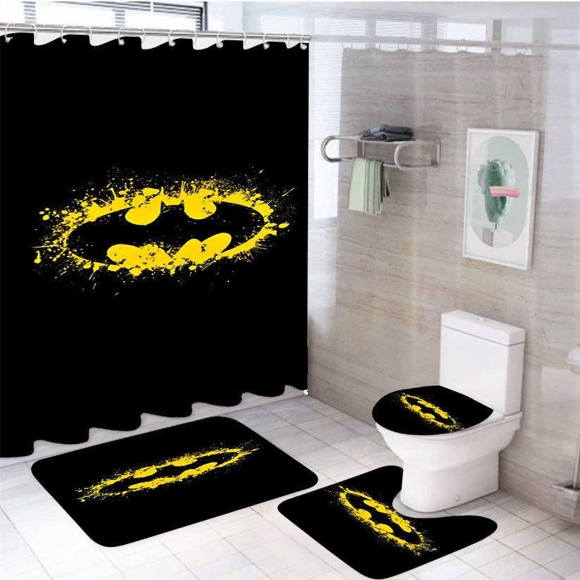 Super Hero Grafity Batman 4Pcs Bathroom Non-Slip Rugs Shower Curtain Fabric Waterproof