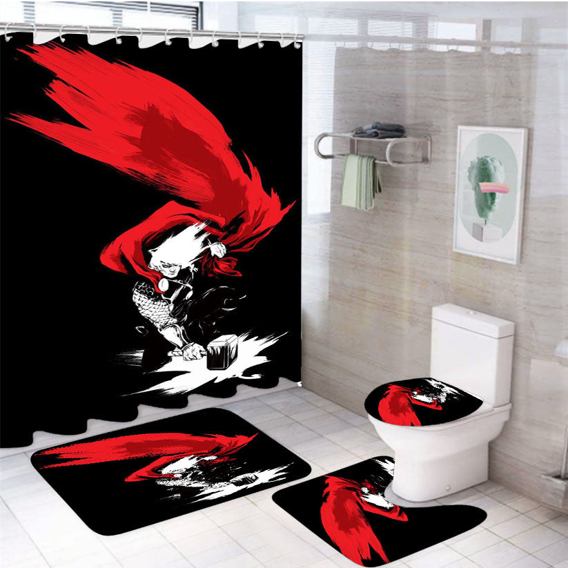 Superhero Thor 4Pcs Bathroom Non-Slip Rugs Shower Curtain Fabric Waterproof