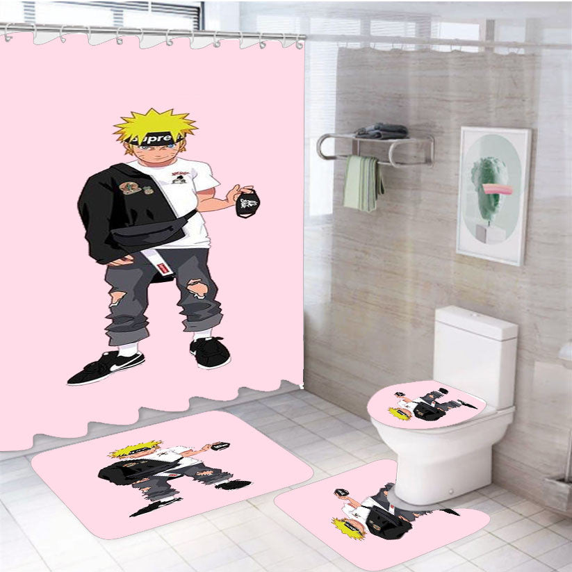 Supreme Naruto 4Pcs Bathroom Non-Slip Rugs Shower Curtain Fabric Waterproof