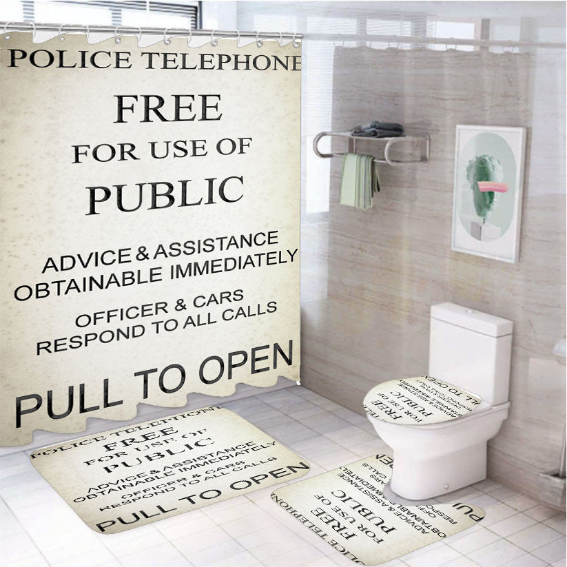 Tardis Sign 4Pcs Bathroom Non-Slip Rugs Shower Curtain Fabric Waterproof