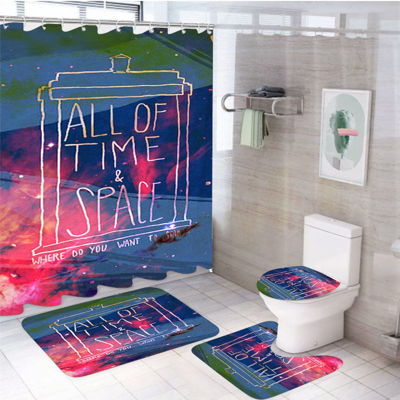 Tardis Space Dr Who 4Pcs Bathroom Non-Slip Rugs Shower Curtain Fabric Waterproof