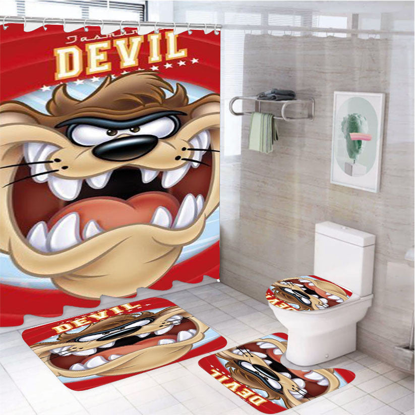 Tasmanian Devil 4Pcs Bathroom Non-Slip Rugs Shower Curtain Fabric Waterproof