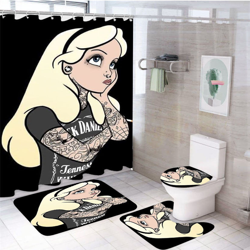 Tattooed Alice In Wonderland 4Pcs Bathroom Non-Slip Rugs Shower Curtain Fabric Waterproof