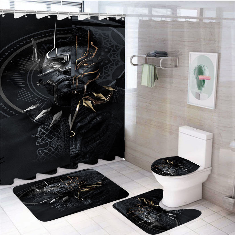 Tchalla Vs Njadaka Black Panther 4Pcs Bathroom Non-Slip Rugs Shower Curtain Fabric Waterproof