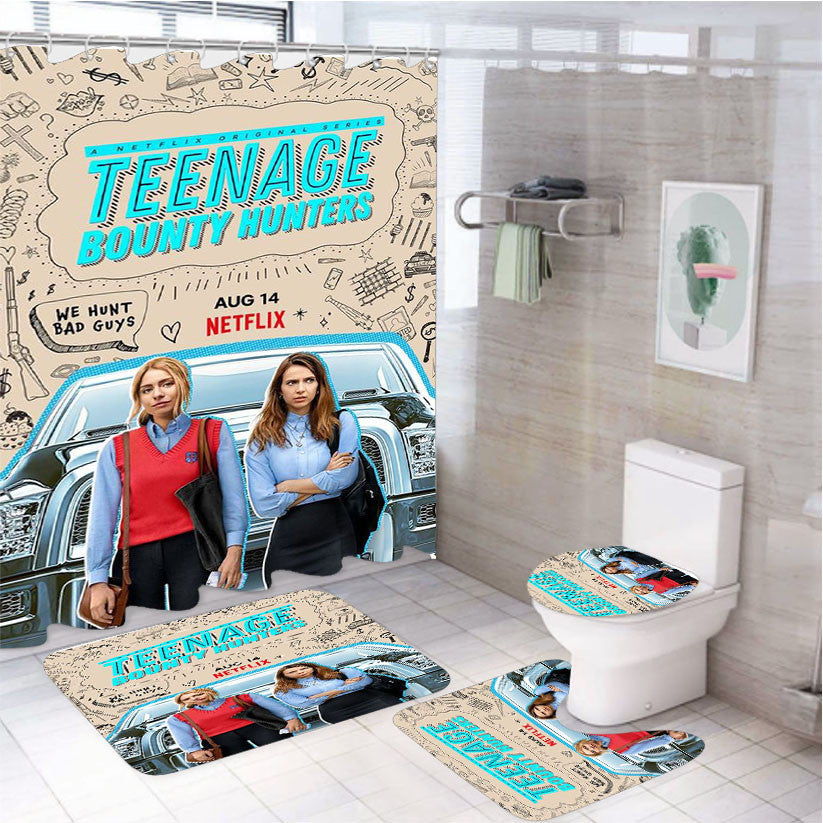 Teenage Bounty Hunters Movie 4Pcs Bathroom Non-Slip Rugs Shower Curtain Fabric Waterproof