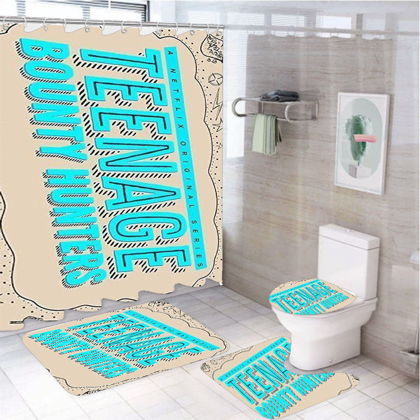 Teenage Bounty Hunters Poster 4Pcs Bathroom Non-Slip Rugs Shower Curtain Fabric Waterproof